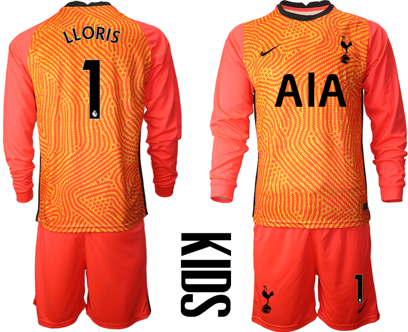 2021 Tottenham Hotspur red goalkeeper long sleeve youth #1 soccer jerseys->tottenham jersey->Soccer Club Jersey
